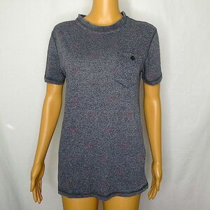 Creative Destruction Flamingo Print Pocket T Shirt Tee Grey Pink Short Sleeve